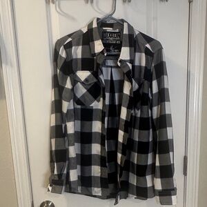 Women’s DIXXON Black & White Plaid Flannel Shirt Size Large “The Strut”